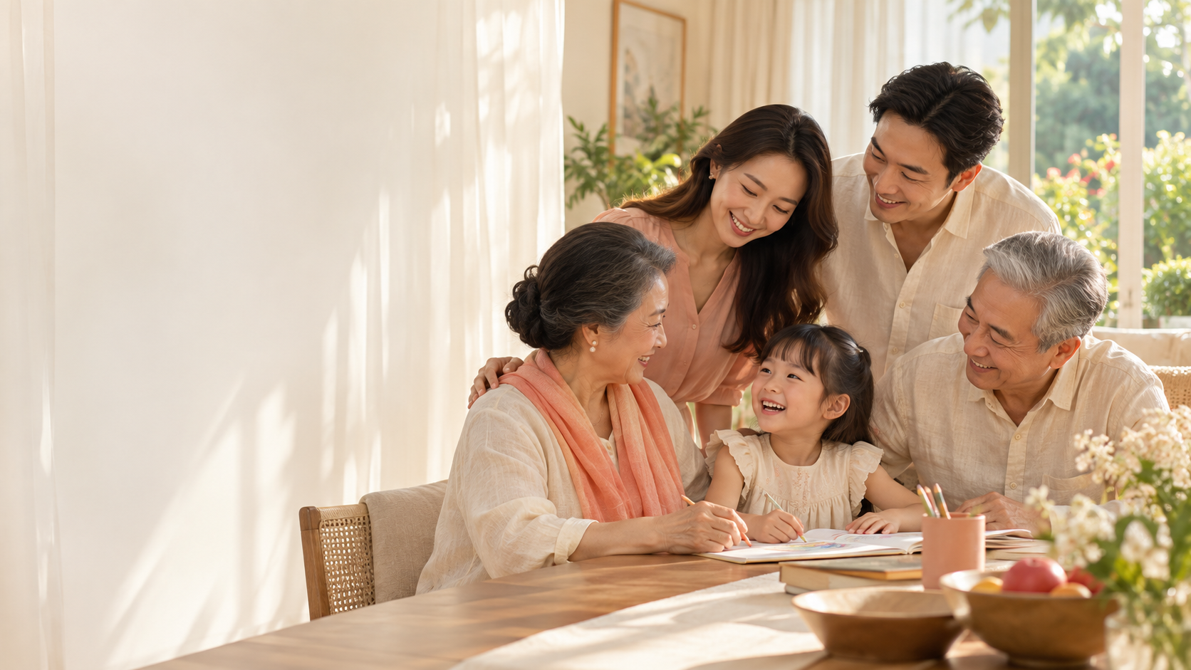 Gia đình ba thế hệ quây quần bên nhau